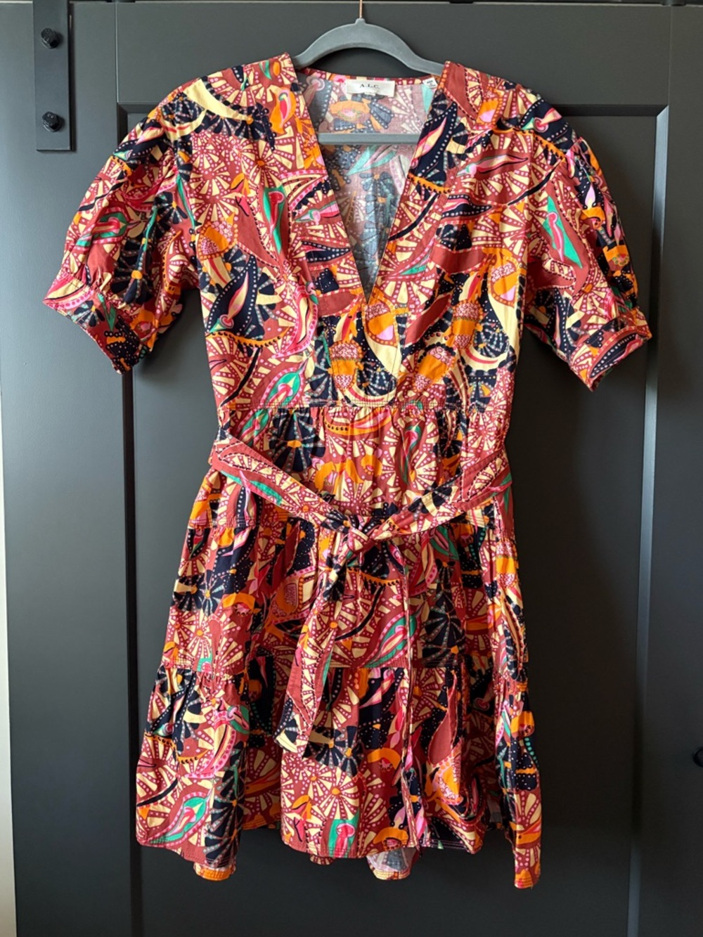 A.L.C. Multicolor Printed V-Neck Short Sleeve Dress
